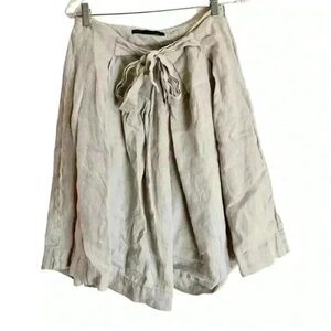 Zara Pleated A-Line Full Tan Tie Waist Skirt